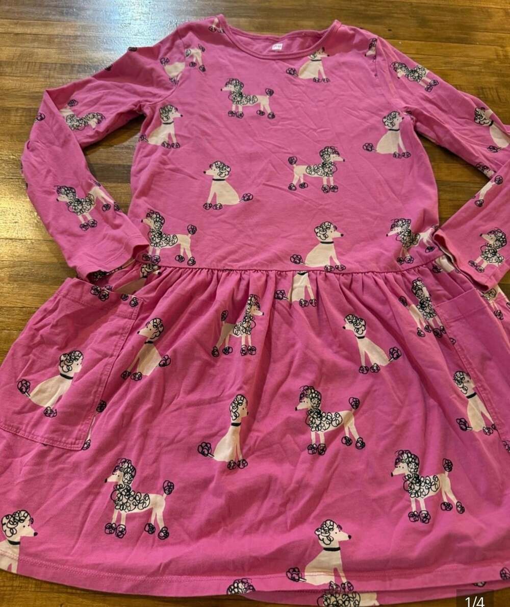 Tea Collection Pink Poodle Print Long Sleeve Dress Size 12 (v1)